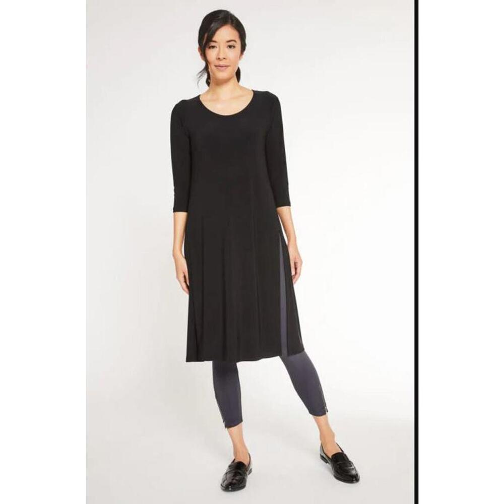 #2491 Sympli NWT High Slit Over Under 3/4 Sleeve Dress Size 18 Black MSRP $159